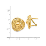 14k Yellow Gold Love Knot Stud Earrings with Textured and Polished Intertwined Loops for Women