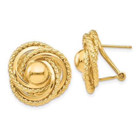 14k Yellow Gold Love Knot Stud Earrings with Textured and Polished Intertwined Loops for Women