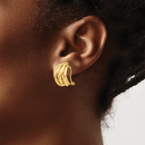14k Yellow Gold Hoop Earrings, Multi-Row Polished Domed Design, Omega Back Closure