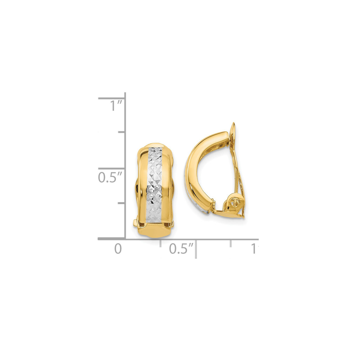 14K Two Tone Hoop Earrings Diamond Cut Rhodium Center