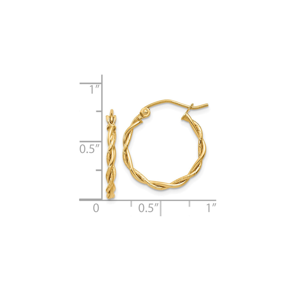 14k Yellow Gold Hoop Earrings, Twisted Braided Design, Lightweight Polished Finish