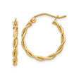 14k Yellow Gold Hoop Earrings, Twisted Braided Design, Lightweight Polished Finish