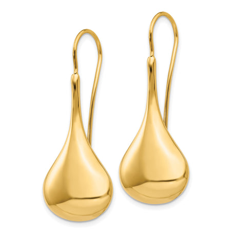 14k Yellow Gold Teardrop Dangle Earrings, Polished Minimalist Drop Design for Women