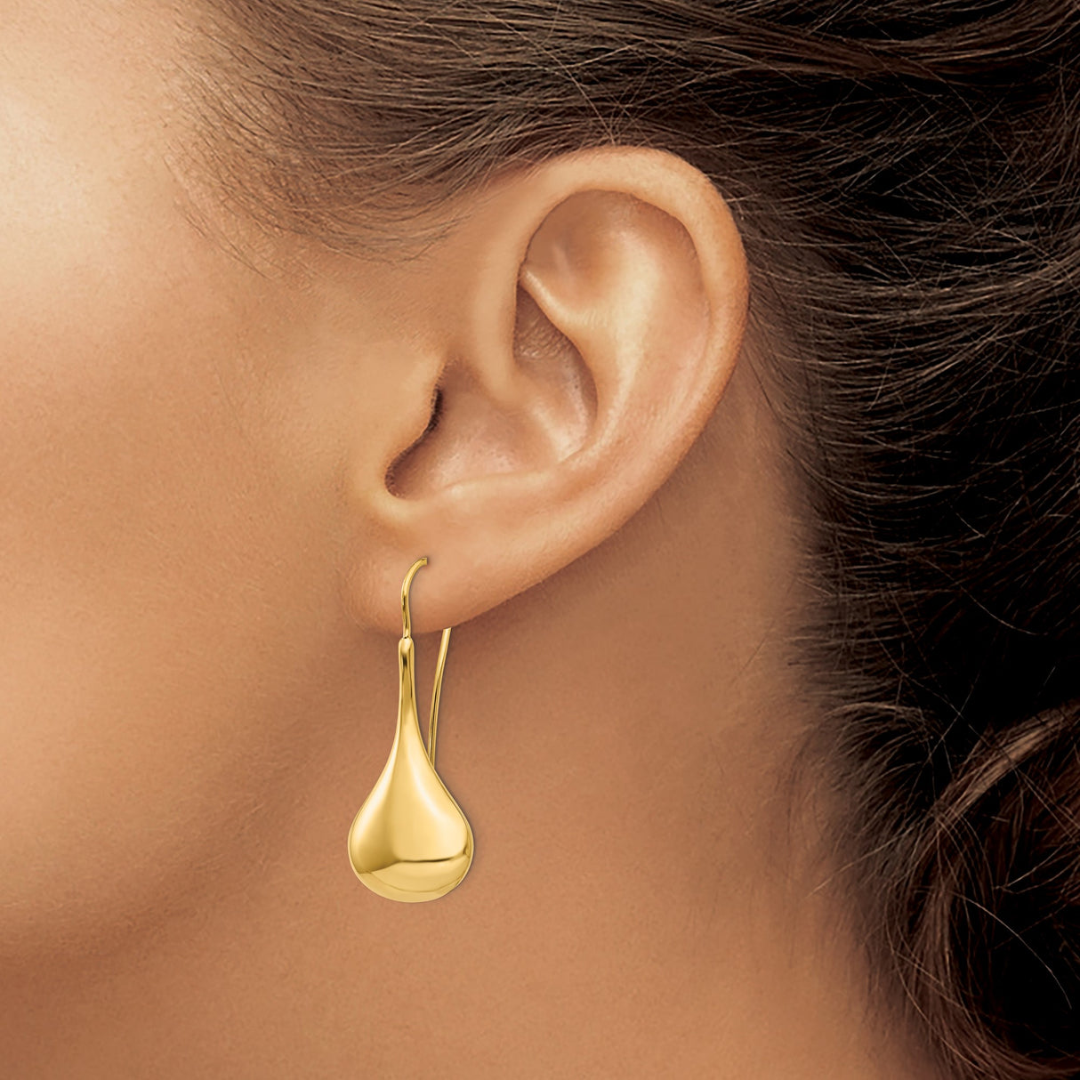 14k Yellow Gold Teardrop Dangle Earrings, Polished Minimalist Drop Design for Women