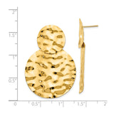 14k Yellow Gold Dangle Earrings with Hammered Double Circle Design, Modern Geometric Style