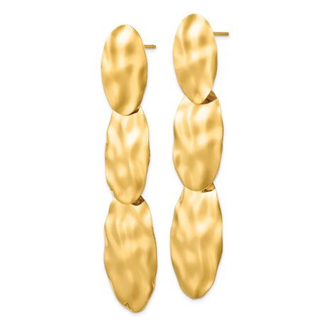 14k Yellow Gold Dangle Earrings with Hammered Finish and Graduated Oval Discs