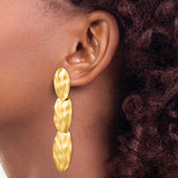 14k Yellow Gold Dangle Earrings with Hammered Finish and Graduated Oval Discs