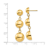 14k Yellow Gold Dangle Earrings with Graduated Dome Spheres, Long Drop Design, Mirror Finish