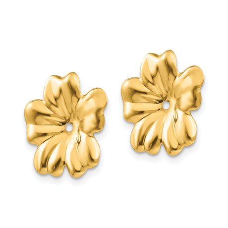 14k Yellow Gold Flower Pendant Connector, Dainty Floral Charm with Center Hole, Botanical Accent