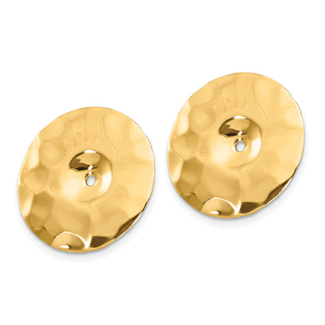 14k Yellow Gold Hammered Disc Pendant with Open Circle Design, Textured Modern Style