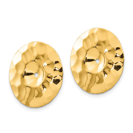 14k Yellow Gold Hammered Disc Pendant with Center Hole, Textured Medallion for Women