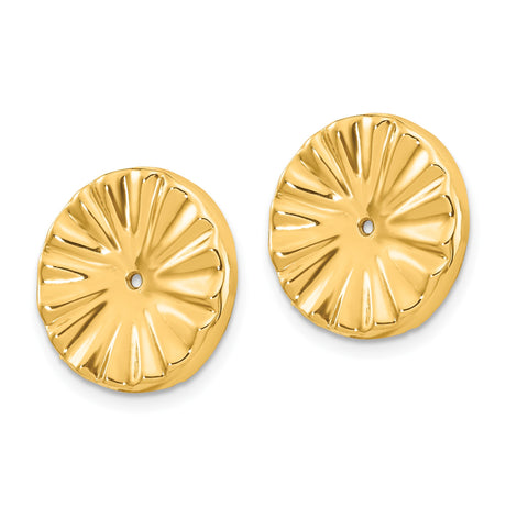 14k Yellow Gold Scalloped Disc Pendant with Central Hole, Floral Fan Pattern Charm