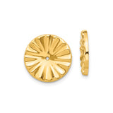 14k Yellow Gold Scalloped Disc Pendant with Central Hole, Floral Fan Pattern Charm