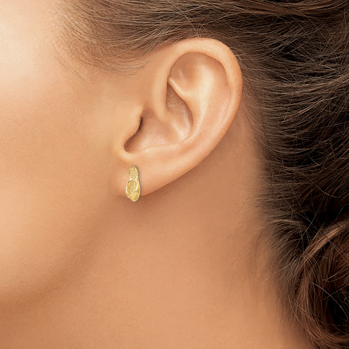 14k Yellow Gold Flip Flop Stud Earrings, Summer Sandal Design, Beach Style for Women