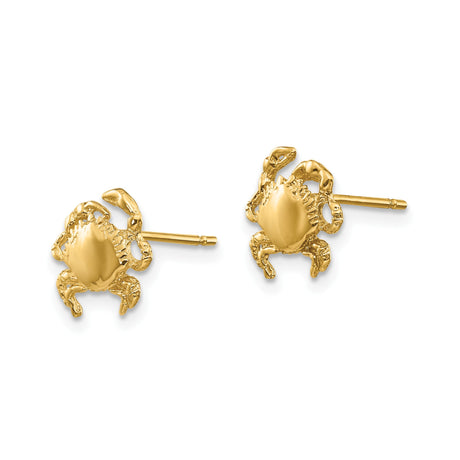 14k Yellow Gold Crab Stud Earrings, Zodiac Cancer Sign, Ocean Theme Jewelry for Women
