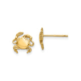 14k Yellow Gold Crab Stud Earrings, Zodiac Cancer Sign, Ocean Theme Jewelry for Women
