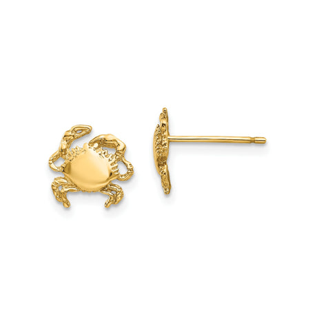 14k Yellow Gold Crab Stud Earrings, Zodiac Cancer Sign, Ocean Theme Jewelry for Women