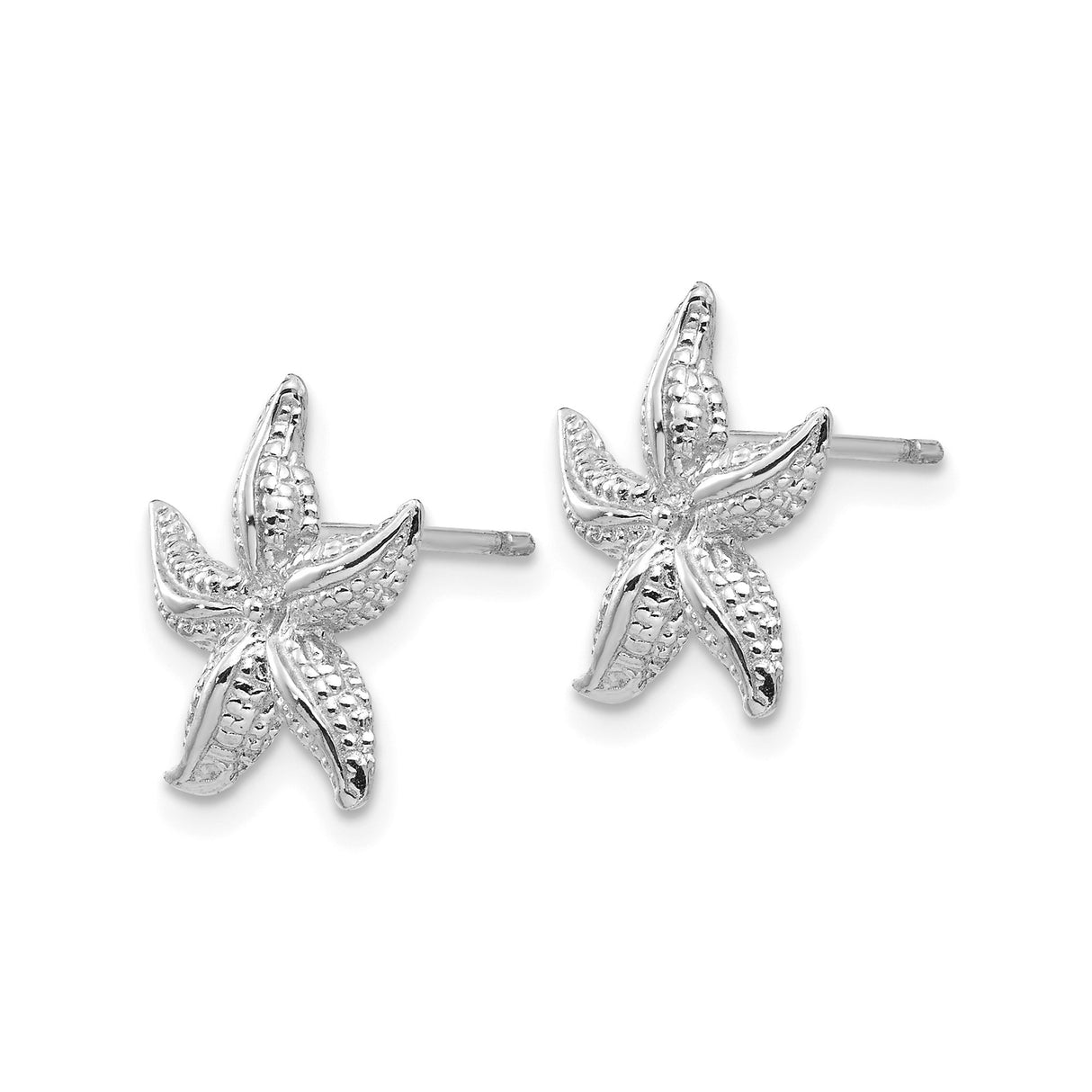 14k White Gold Starfish Stud Earrings with Textured Sea Life Design, Nautical Coastal Theme