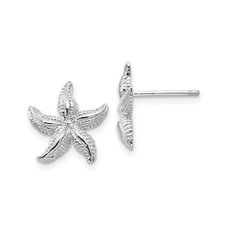 14k White Gold Starfish Stud Earrings with Textured Sea Life Design, Nautical Coastal Theme