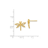 14k Yellow Gold Dragonfly Stud Earrings with Textured Beaded Wings, Nature-Inspired Design for Women