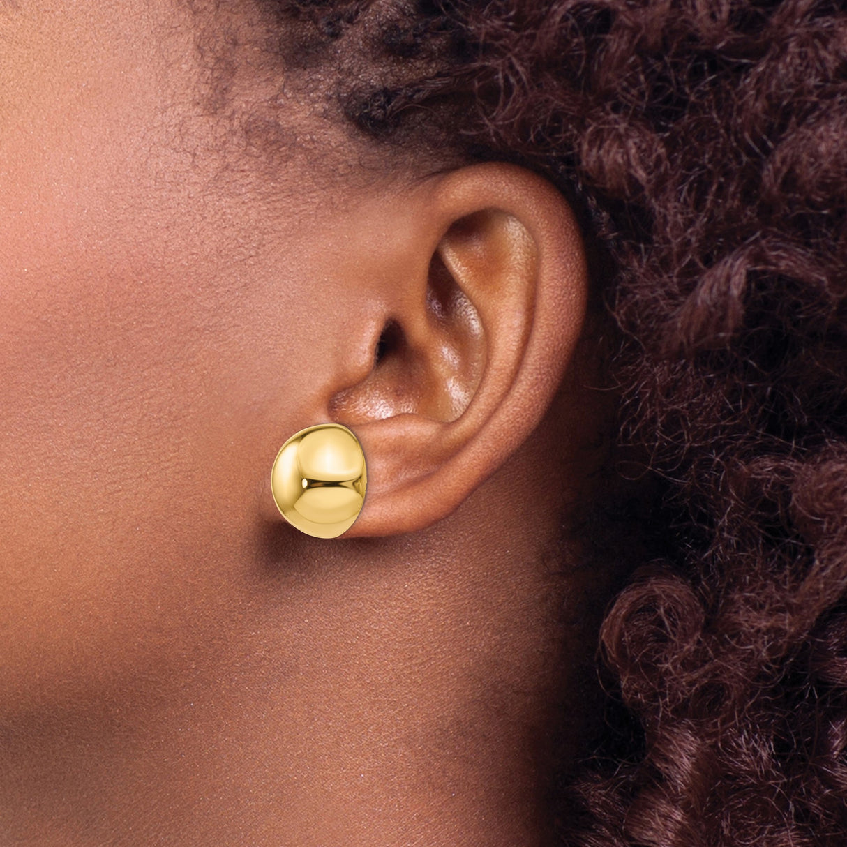14k Yellow Gold Dome Stud Earrings, High Polish Half Sphere Design, Lightweight Classic Style