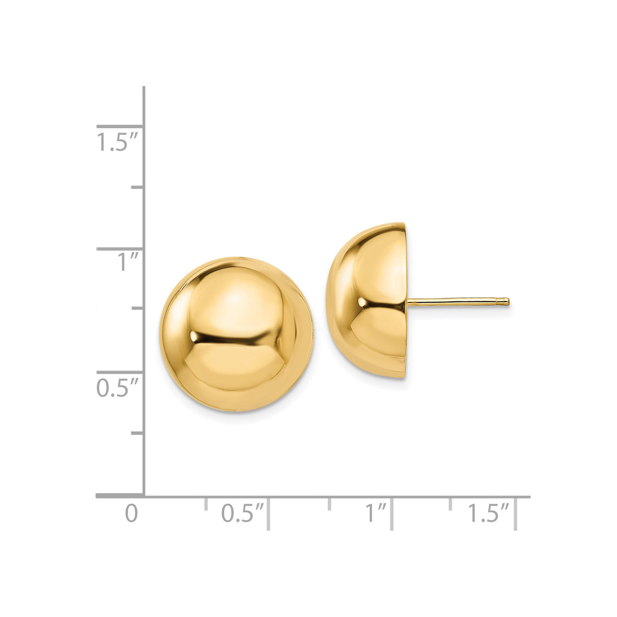 14k Yellow Gold Dome Stud Earrings, High Polish Half Sphere Design, Lightweight Classic Style