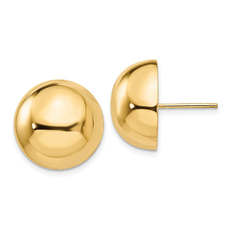 14k Yellow Gold Dome Stud Earrings, High Polish Half Sphere Design, Lightweight Classic Style