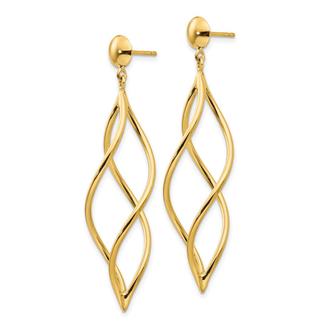 14k Yellow Gold Dangle Earrings with Open Twisted Intertwined Loop Design for Women