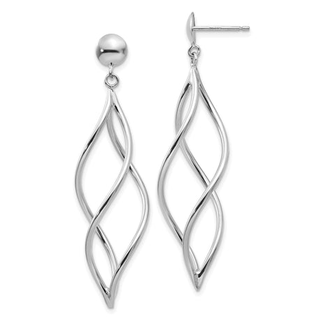 14k White Gold Dangle Earrings with Twisted Openwork Design and Polished Finish