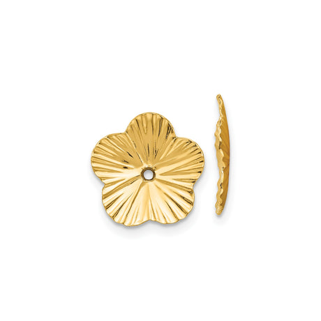 14k Yellow Gold Flower Bead Cap with Five Petal Floral Design and Textured Detailing
