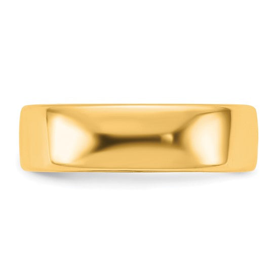 14K Yellow Gold European Comfort Fit Wedding Band, Solid 6mm, No Stone