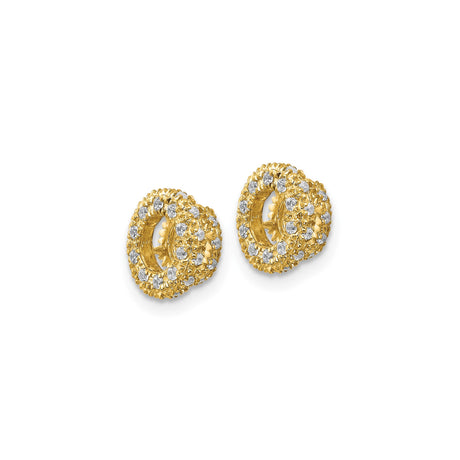 14k Yellow Gold Earring Jackets with Round Cut Diamonds, Circular Halo Stud Enhancers