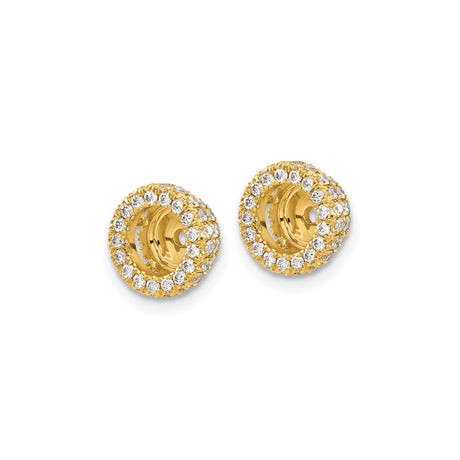 14k Yellow Gold Earring Jackets with Diamond, Double Halo Round Stud Enhancers for Women