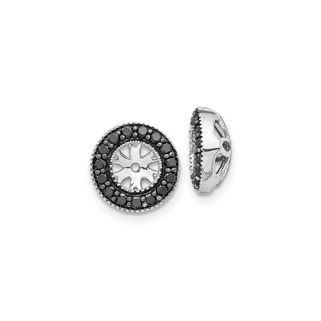 14k White Gold Round Charm Bead with Sunburst Cutout and Black Diamond Halo