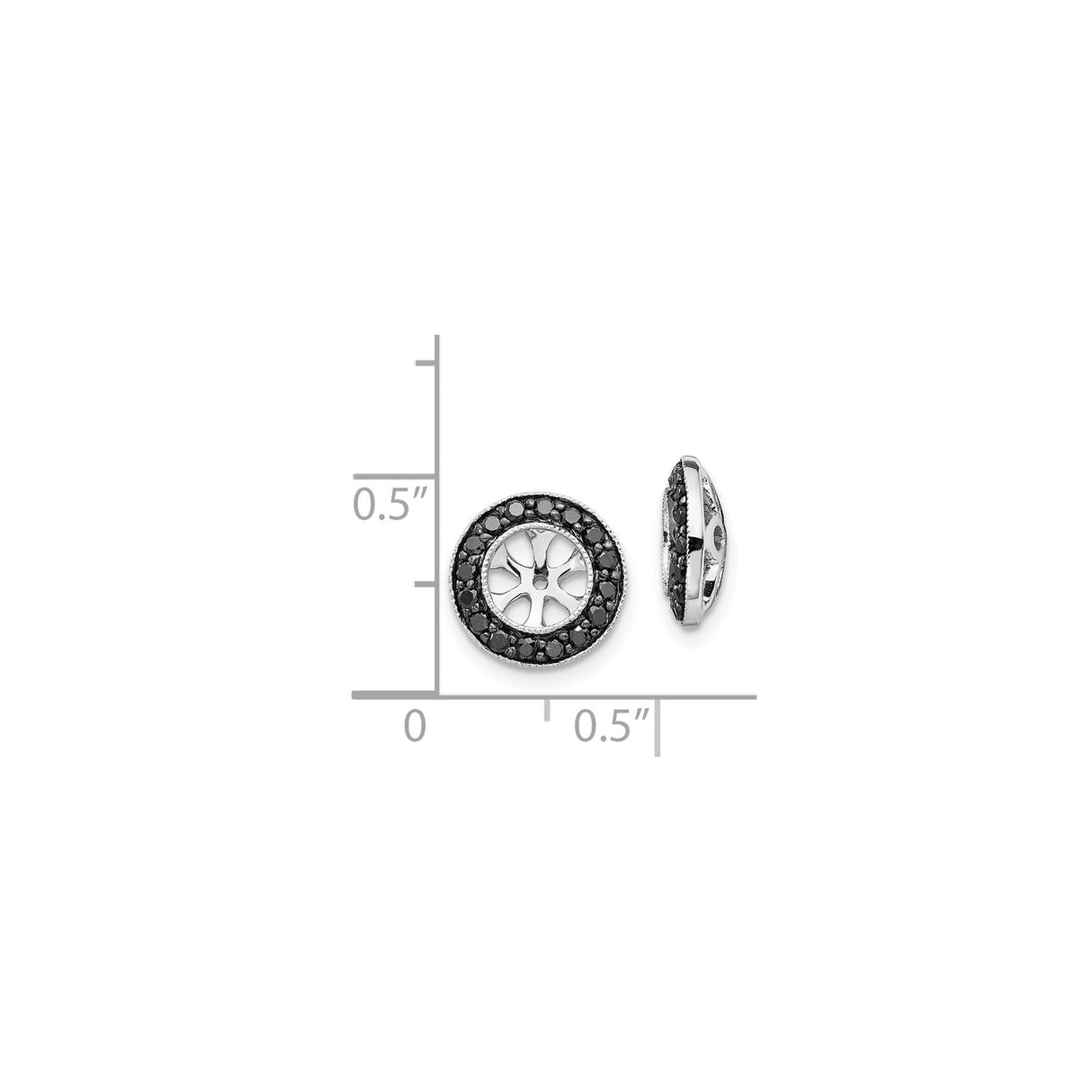 14k White Gold Slide Pendant with Black Diamond Accents, Sunburst Charm Design