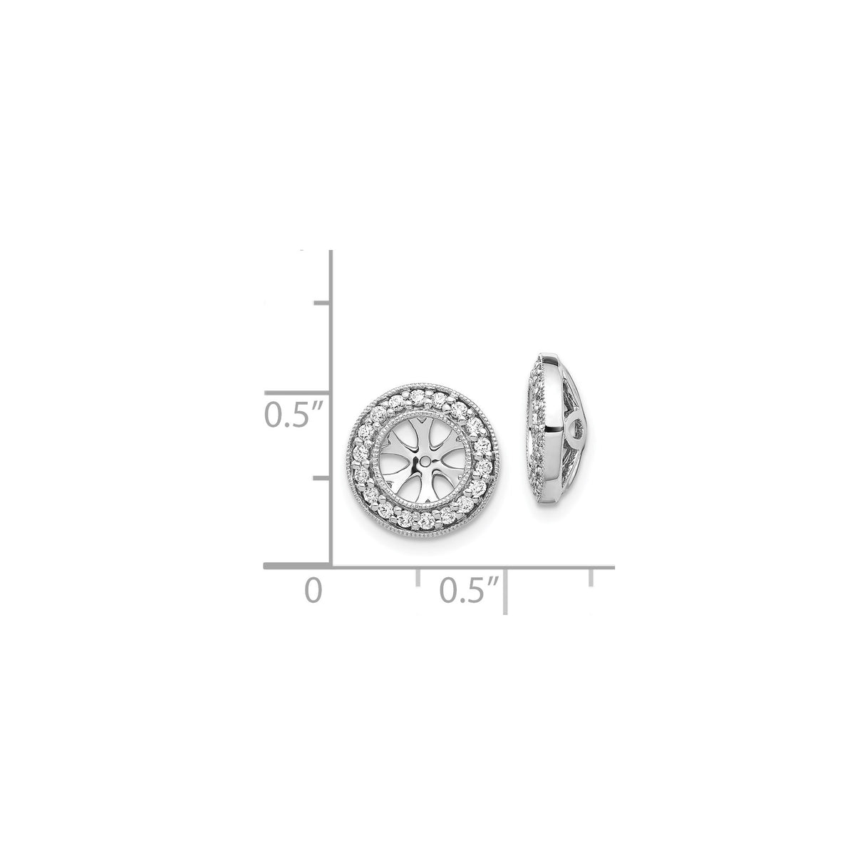14k White Gold Earring Jackets with Diamond Accents, Sunburst and Flower Petal Design