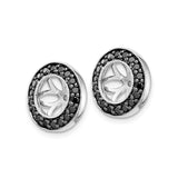 14k White Gold Floral Openwork Pendant with Black Diamonds, Double Halo Charm