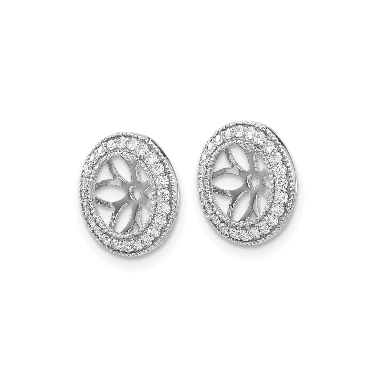 14k White Gold Pendant with Diamond, Openwork Floral Design and Halo Style