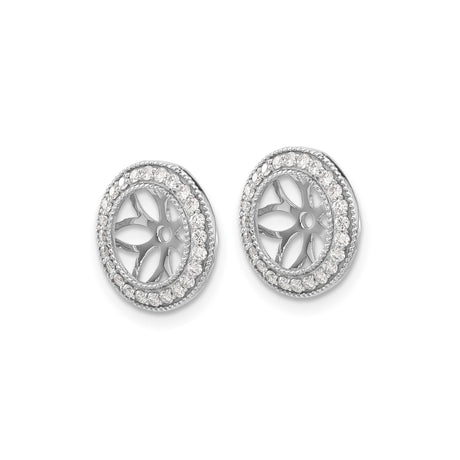 14k White Gold Pendant with Diamond, Openwork Floral Design and Halo Style