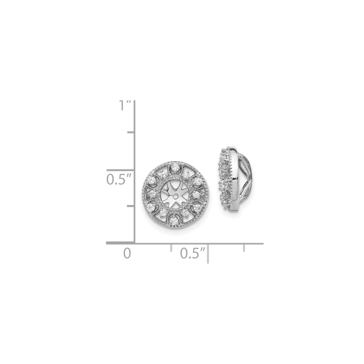 14k White Gold Earring Jackets with Diamond Accents and Floral Openwork Design