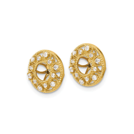 14k Yellow Gold Diamond Round Earrings, Filigree Sunburst and Rose Window Studs for Women