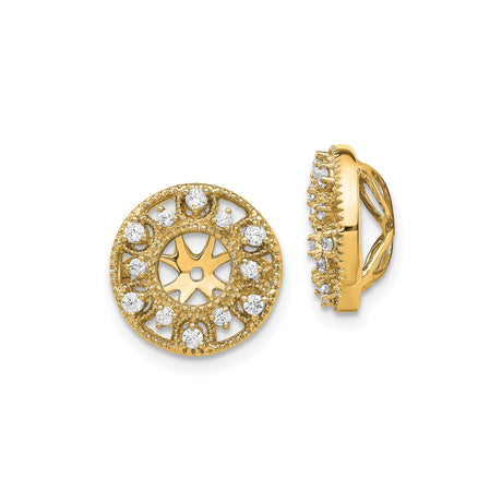 14k Yellow Gold Diamond Round Earrings, Filigree Sunburst and Rose Window Studs for Women
