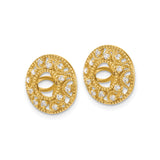 14k Yellow Gold Stud Earrings with Diamond, Filigree Cross Starburst and Halo Design