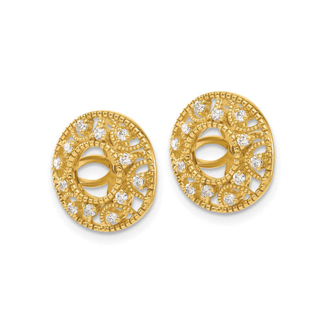 14k Yellow Gold Stud Earrings with Diamond, Filigree Cross Starburst and Halo Design