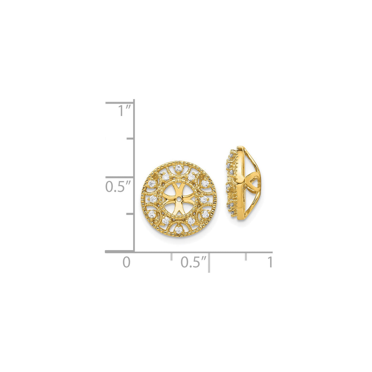 14k Yellow Gold Stud Earrings with Diamond, Filigree Cross Starburst and Halo Design