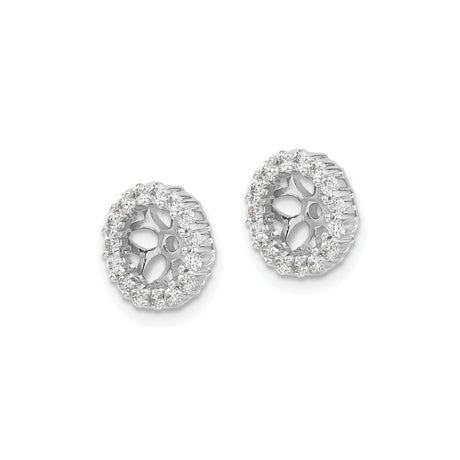 14k White Gold Stud Earrings with Diamond Halo and Openwork Floral Design