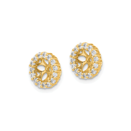 14k Yellow Gold Stud Earrings with Floral Wheel Cutout and Cubic Zirconia Halo