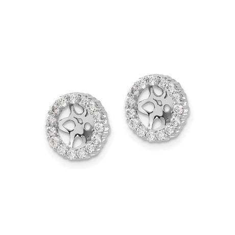 10k White Gold Earring Jackets with Diamond Floral Cutout and Halo Design for Women