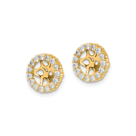 14k Yellow Gold Earrings with Diamond, Openwork Floral Motif and Cubic Zirconia Halo