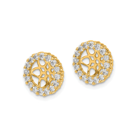 10k Yellow Gold Stud Earrings with Diamond and Circular Openwork Floral Halo Design